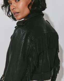 Fringe Leather Jacketblack